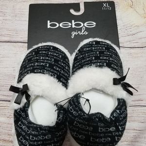 Bebe NWT toddler girl black slippers sz 11-12